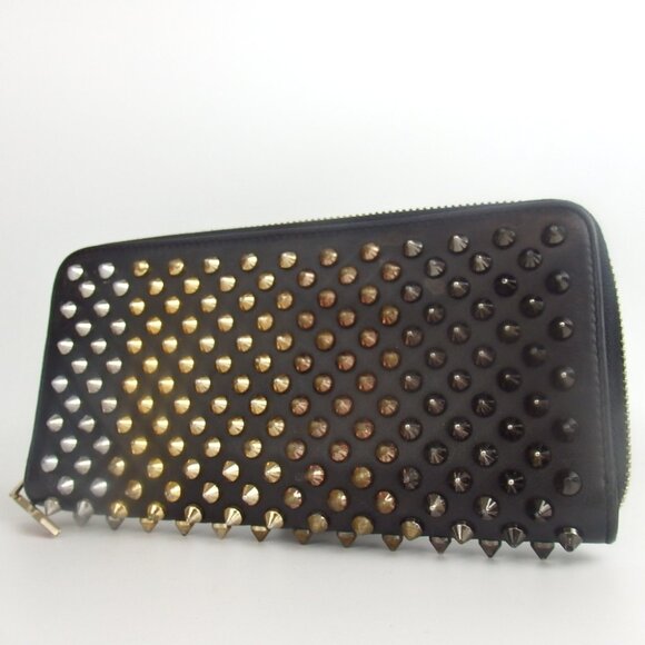 小物 Christian Louboutin Panettone sneakers Panettone - Wallet - Calf leather and gold spikes - Black